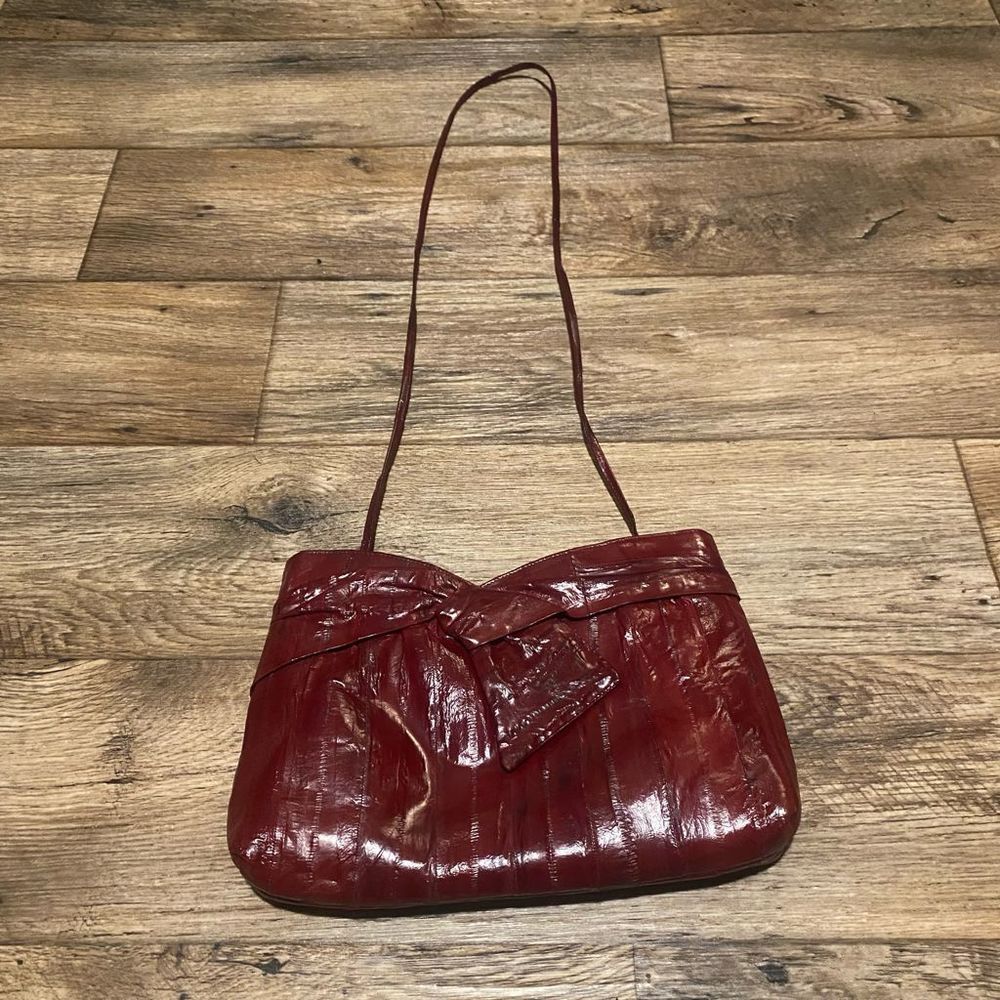 Vintage Sunco Red Genuine Eel Skin Shoulder Bag